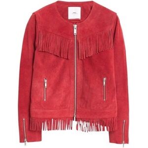 Mango Genuine Suede Fringe Jacket 100% Bovine Leather Size Large Boho Western